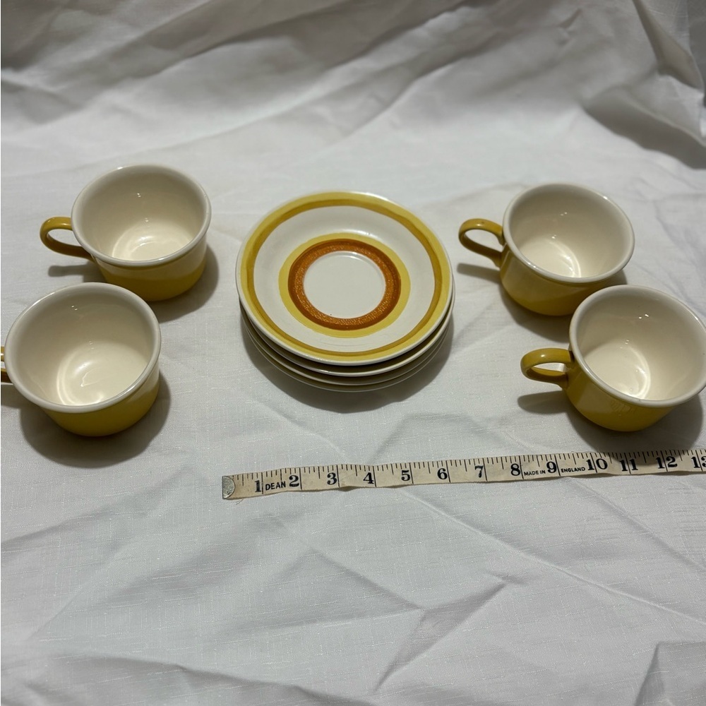 Vintage Yellow and White Cup and Saucer Set of 4